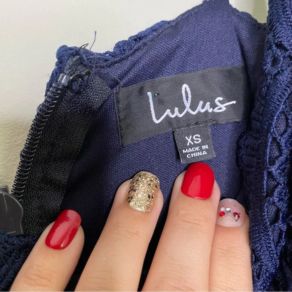 Lulus Navy Blue Crochet Lace Side Slit Leandra Maxi Dress Gown Size XS - Picture 6 of 12